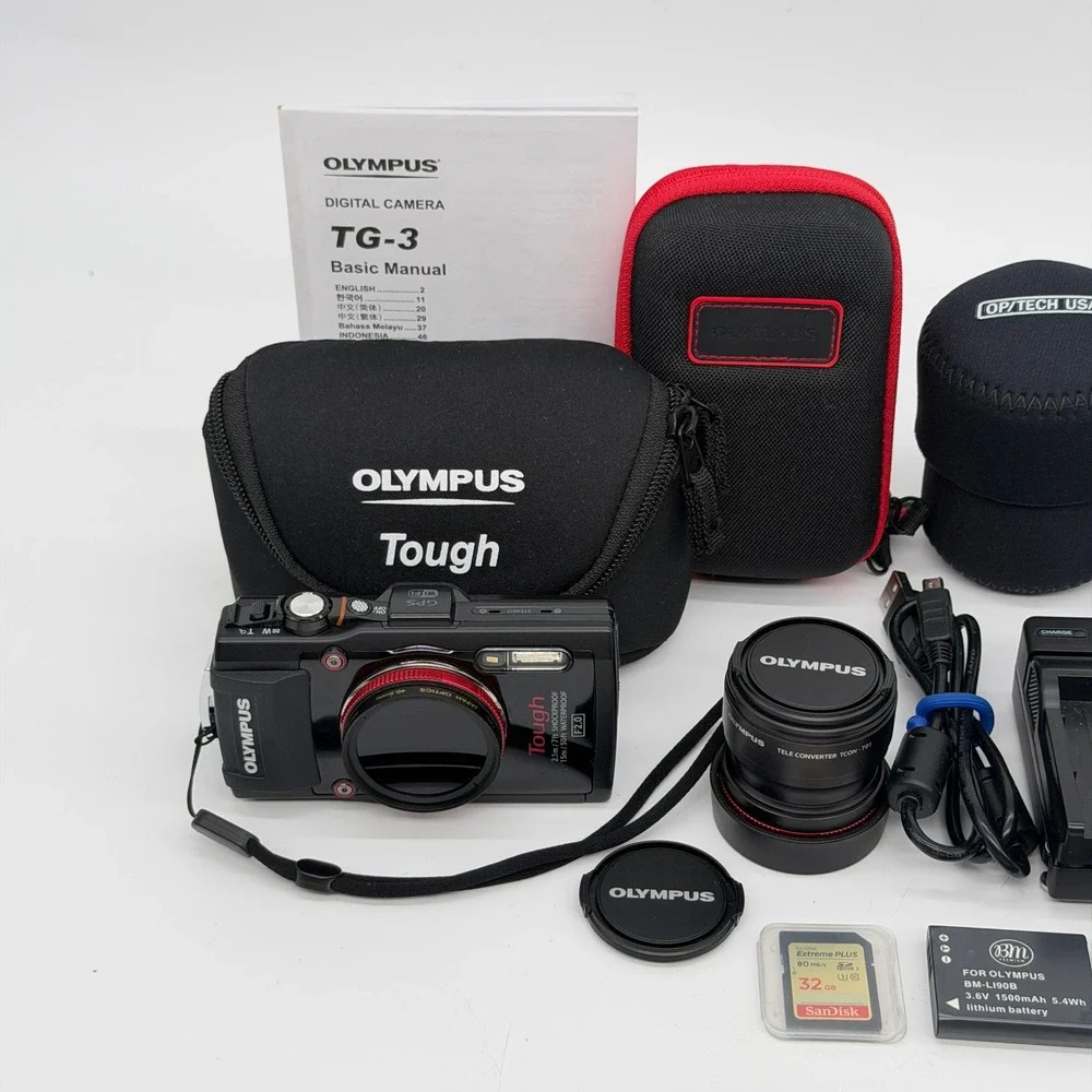 Olympus Tough TG-3 Waterproof Digital Camera Black Bundle TCON-T01 Teleconverter